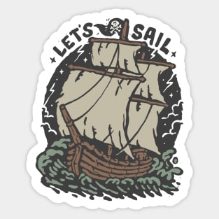 Lets Sail Pirate Boat Sticker